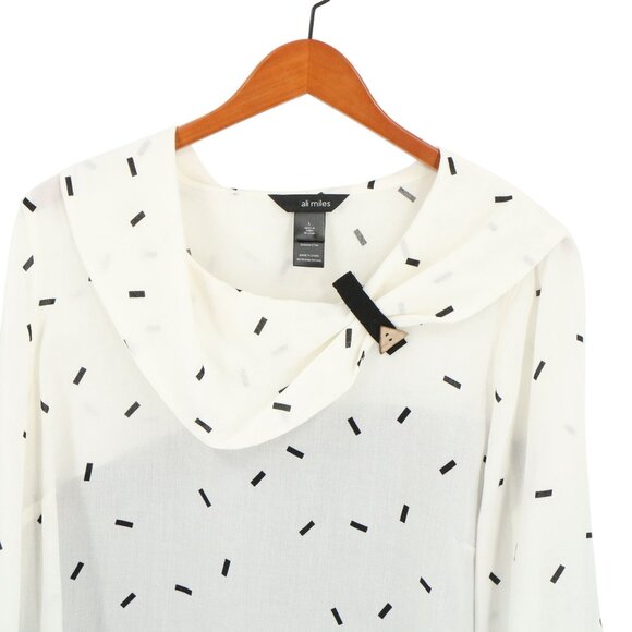 Ali Miles Ivory Black Printed Asymmetrical Hem Tunic Top L - Picture 2 of 4